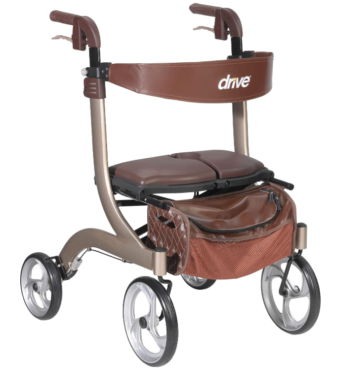 Drive Walker with Seat - #4. Drive Medical RTL10266CH-HS Nitro DLX Foldable Rollator Walker with Seat, Champagne (Brown)